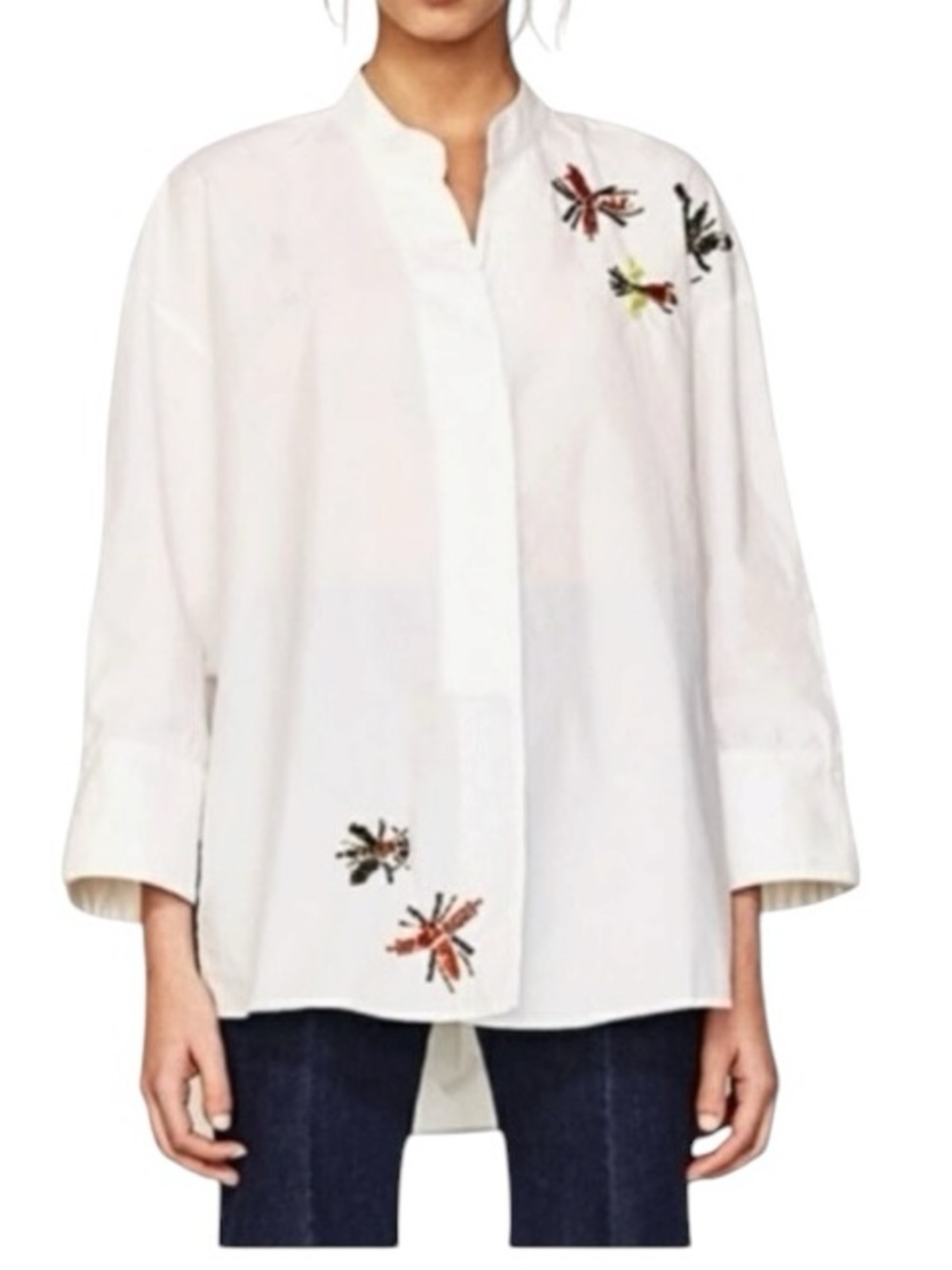 ZARA Jeweled Bug Blouse White Embroidered Oversized Smock Cotton Top Large NWT - Picture 2 of 10